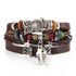 Vintage Leaf Feather Multilayer Leather Bracelet Men Fashion Braided Handmade Star Rope Wrap