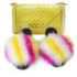 Summer Women Real Fox Fur Slippers Furry Fur Slides Rainbow Jelly Bags Sweet Plush Slippers Ladies Party Shoe Brand slippers
