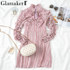 Glamaker Purple hollow out sexy mini dress Women elegant party club night spring dress Female long sleeve ruffle bodycon dress