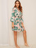 4pcs Tropical Print Satin Pajama Set With Robe
