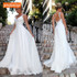 Elegant Boho Women Ivory Long Wedding Dresses 2019 Wedding Gown gongbaolage V Neck Lace Bohemian Slim Fit Party Sexy Bride Dress