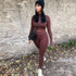Fitness Two Piece Set Long Sleeve Crop Top Tshirt & Leggings