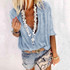 Women's Casual Printed Color V Neck Long Sleeve Loose Blouse