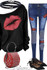 One Shoulder Round Neck Lips Printed T-Shirts