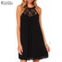 ZANZEA 2016 Summer Style Women Sexy Casual Sexy Lace Chiffon Dresses Sleeveless Loose Party Mini Solid Dress Vestidos Plus Size