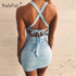 Nadafair Summer Backless Sexy Bodycon Dress Women Ruched Bandage Club Party Dress Vestidos Draped Wrap Mini Dress Robe Femme