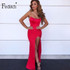 Feditch Sexy Red Maxi Dress Spaghetti Strap Backless Off Shoulder High Split Long Dresses Women Bodycon Elegant Party Dress