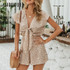 Affogatoo Sexy elegant bow sleeveless wide leg women rompers short jumpsuits casual loose bow tie playsuits leopard short romper|Rompers