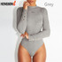 Stylish Women’s Gray Turtleneck Bodysuit & Black Bodycon Jumpsuit Rompers - Winter Fashion Long Sleeve Playsuits for a Sexy Look