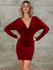 Plunge Neck Batwing Sleeve Velvet Bodycon Dress