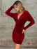 Plunge Neck Batwing Sleeve Velvet Bodycon Dress