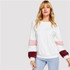 White Preppy Fleece Sleeve Faux Fur Women Sweatshirts