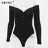 Off Shoulder Strapless Skinny V-Neck Long Sleeve Button Sexy Bodysuit