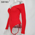 Off Shoulder Strapless Skinny V-Neck Long Sleeve Button Sexy Bodysuit