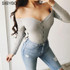 Off Shoulder Strapless Skinny V-Neck Long Sleeve Button Sexy Bodysuit