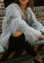 Grey Draped Long Sleeve Faux Fur Fashion Coat