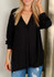 Black Irregular Double Slit High-low Deep V-neck Going out Blouse