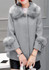 Grey Pockets Buttons Fur Collar Long Sleeve Wool Coat