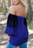 Royal Blue Patchwork Lace Pleated Lantern Sleeve Off Shoulder Backless Casual Blouse