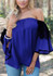 Royal Blue Patchwork Lace Pleated Lantern Sleeve Off Shoulder Backless Casual Blouse