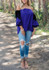 Royal Blue Patchwork Lace Pleated Lantern Sleeve Off Shoulder Backless Casual Blouse