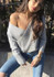 Grey Plain Irregular V-neck Fashion Pullover Sweater