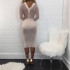 Casual White Grenadine Lace-up Deep V-neck Long Sleeve Prom Evening Party Maxi Dress