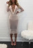 Casual White Grenadine Lace-up Deep V-neck Long Sleeve Prom Evening Party Maxi Dress