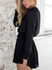New Black Bow Long Sleeve V-neck Sweet Going out Mini Dress