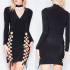Black Cut Out Lace-up V-neck Halter Neck Long Sleeve Club Homecoming Mini Dress