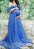 Blue Floral Lace Bandeau Pleated Off Shoulder Floor Length Maternity Maxi Dress