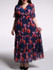 Casual V-Neck Floral Chiffon Plus Size Maxi Dress With Ruffled Hem