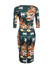 Casual Round Neck Slit Floral Printed Bodycon Dress