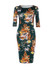 Casual Round Neck Slit Floral Printed Bodycon Dress