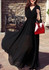 Black Draped V-neck Short Sleeve Bohemian Prom Evening Party Maxi Dress