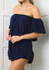 Navy Blue Ruffle Bandeau Drawstring Off Shoulder High Waisted Short Jumpsuit