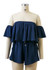 Navy Blue Ruffle Bandeau Drawstring Off Shoulder High Waisted Short Jumpsuit