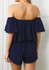 Navy Blue Ruffle Bandeau Drawstring Off Shoulder High Waisted Short Jumpsuit