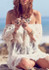 Casual New Women White Patchwork Lace Grenadine See-through Off Shoulder Mini Dress