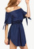 Casual Dark Blue Plain Irregular Bandeau Boat Neck Off-Shoulder Mini Dress