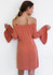 Casual Nacarat Plain Ruffle Boat Neck Off-shoulder Flare Sleeve Mini Dress