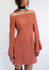 Casual Nacarat Plain Ruffle Boat Neck Off-shoulder Flare Sleeve Mini Dress