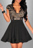 Black Lace Hollow-out Pleated Backless Deep V-neck Cute Homecoming Skater Mini Dress