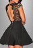 Black Lace Hollow-out Pleated Backless Deep V-neck Cute Homecoming Skater Mini Dress