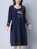 Casual Round Neck Embroidery Plain Blend Shift Dress
