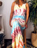 Loose Contrast Short-sleeved Printed V-neck Maxi Dress