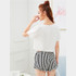 Black Graphic Tee Frilled Striped Shorts PJ Round Neck Short Sleeve
