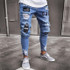 Biker Jeans Men's Distressed Stretch Ripped Biker Jeans Men Hip Hop Slim Fit Holes Punk Denim Jeans Cotton Pants Zipper jeans