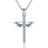 Sterling Silver Crystal Cross Pendant with Angel Wings Necklace
