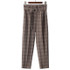 Vintage Plaid Pants for Women Sashes Pencil Pant High Waist Retro